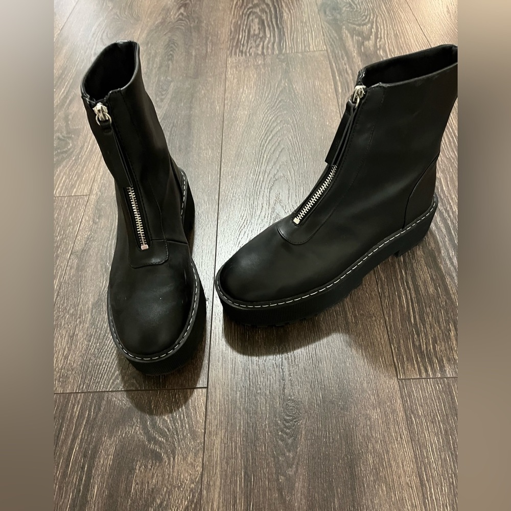 H&M Black Zip Up Combat Boots 9.5 New Without Tags